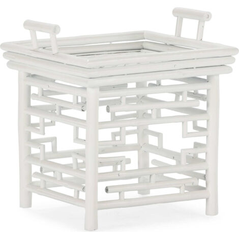 Table d'appoint blanche en bambou et rotin style contemporain - blanc naturel bambou