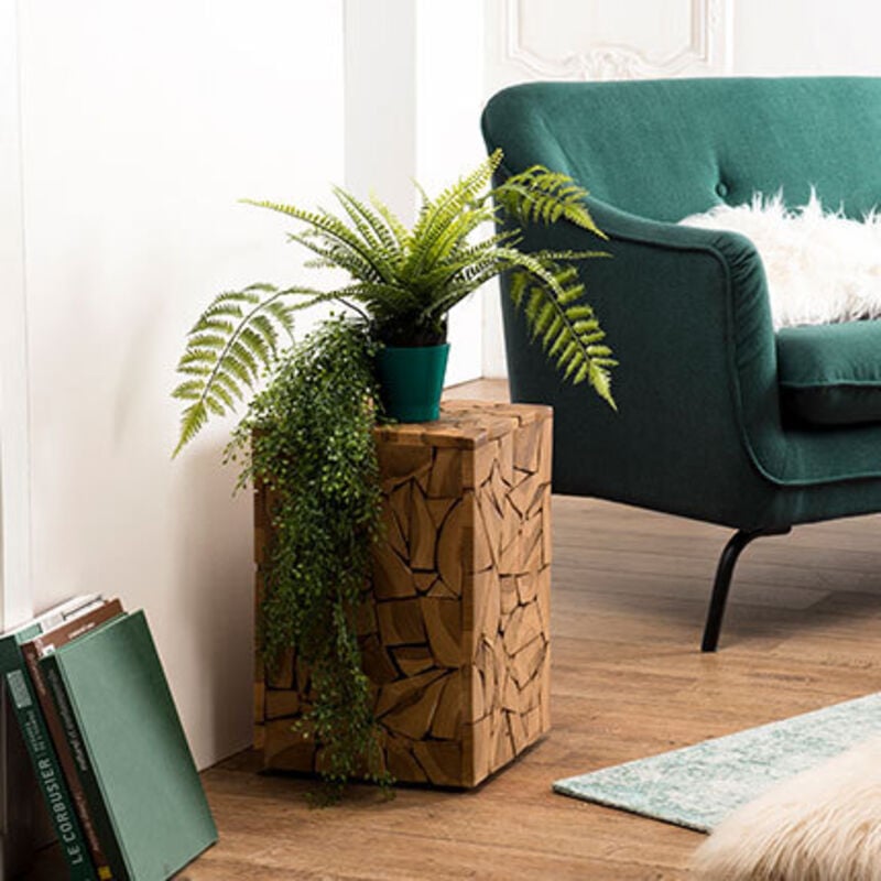 Macabane - suzy - Table d'appoint marron carrée 30x30cm mosaïque bois Teck