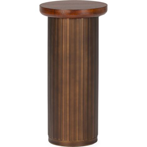 Table d'appoint bois noyer élégante finition colonne sculptée - Noyer foncé bronze élégant