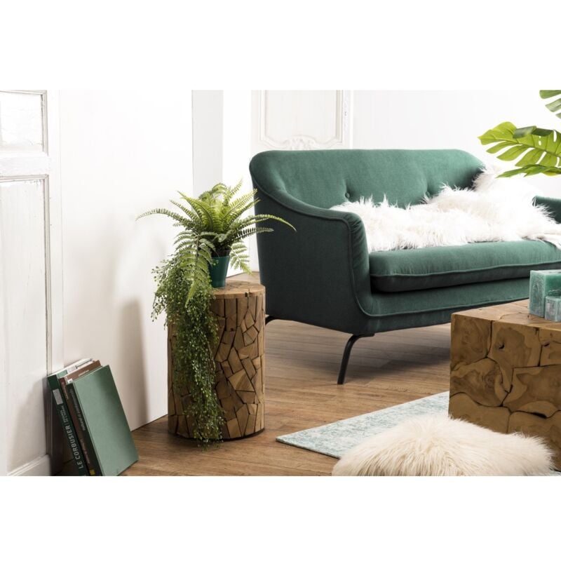 Suzy - Table d'appoint marron ronde 30x30cm mosaïque bois Teck