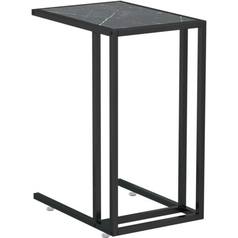 Table d'appoint bout de canapé 50 x 35 x 65 cm verre trempé aspect marbre noir et fer DEC032510