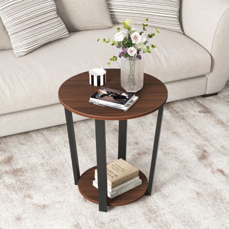 Table d'Appoint Bout de Canapé à 2 Niveaux en Bois Cadre en Métal de Haute Qualité Utilisation Polyvalente