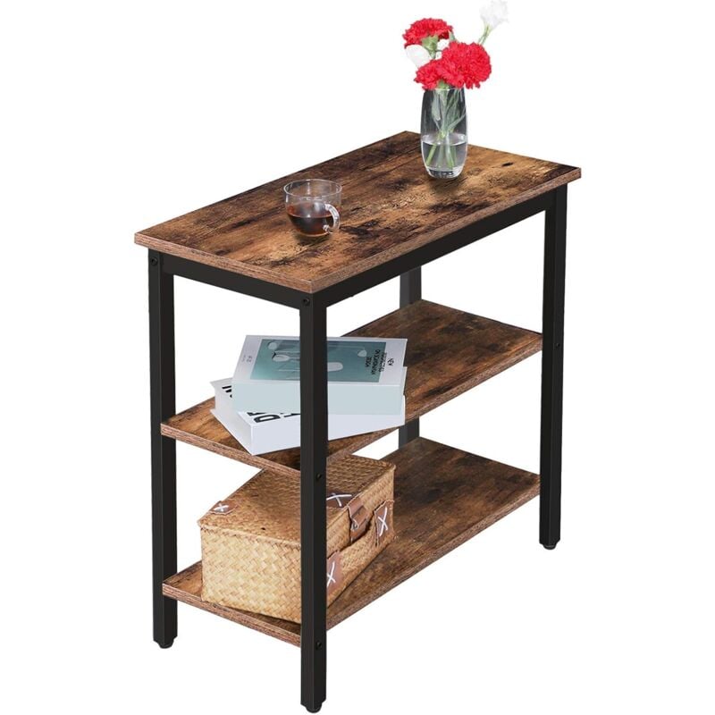 Table d'Appoint, Bout de Canapé à 3 Niveaux, Table de Chevet de Style Industriel, pour Salon, Chambre, Cuisine, Montage Facile, Cadre en Métal Hoobro