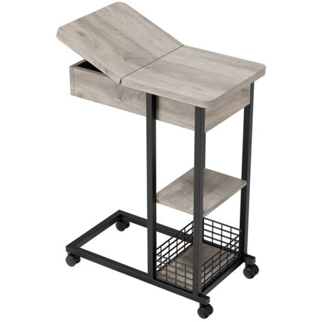Table d'appoint bout de canapé avec roulettes Cadre en métal Desserte de lit Support ordinateur portable