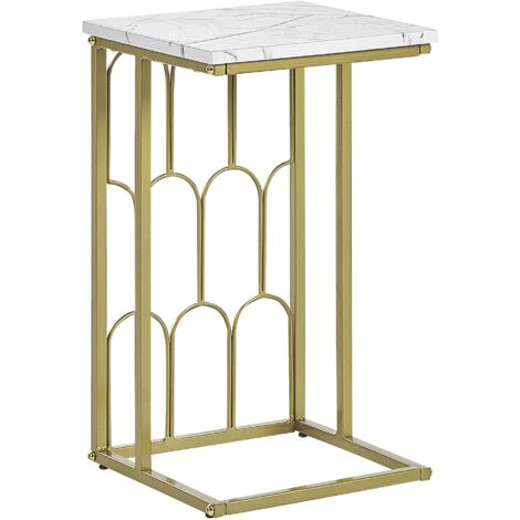Table d'Appoint Bout de Canapé Effet Marbre Blanc avec Structure Design en Acier Doré Idéal pour Salon au Style Moderne Glamour et Chic Beliani