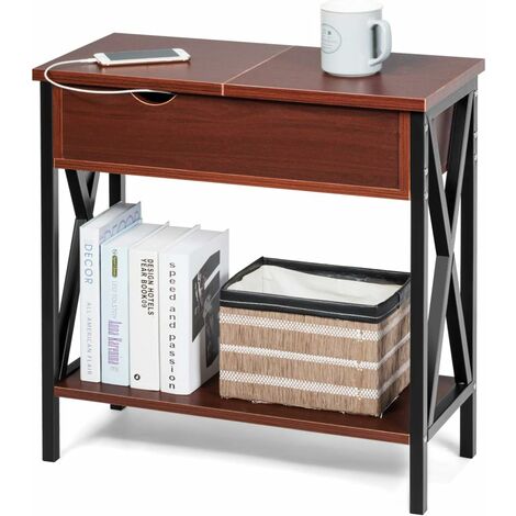 Table d’appoint/bout de canapé en bois avec grande capacité,structure stable 61 x 28,5 x 61cm café