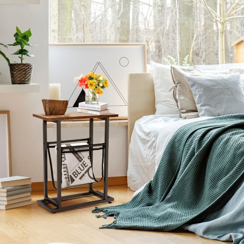 Table d'Appoint Bout de canapé Étroite Style Industriel avec Porte-revues Maille CW97194