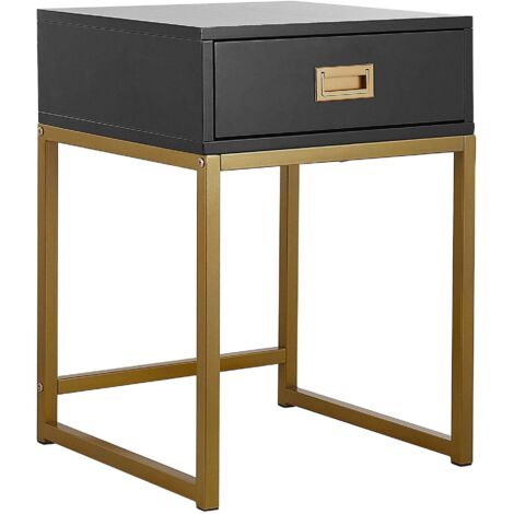 Table d'Appoint Bout de Canapé Noir et Doré avec Tiroir Pratique Idéal pour Salon au Style Moderne Glamour et Chic Beliani