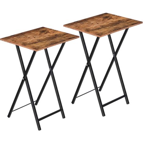 Bout de Canapé, Table d’Appoint Pliable, Tables-Plateaux Lot de 2, Tables de Chevet, Style Industriel, Salon, HOOBRO EBG25BZ01 - Grège et Noir