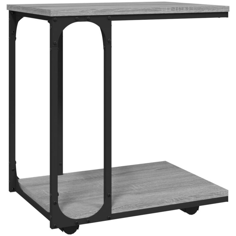 Décoshop26 - Table d'appoint bout de canapé sur roulettes 50 x 35 x 55,5 cm bois d'ingénierie gris et acier DEC032553