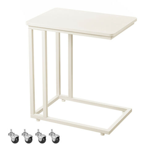 Table d’Appoint, Bout de Canapé, Table Mobile, avec Cadre en Acier et Roulettes, Montage Facile, Style Moderne, pour Salon, Chambre, Balcon, Blanc Crème