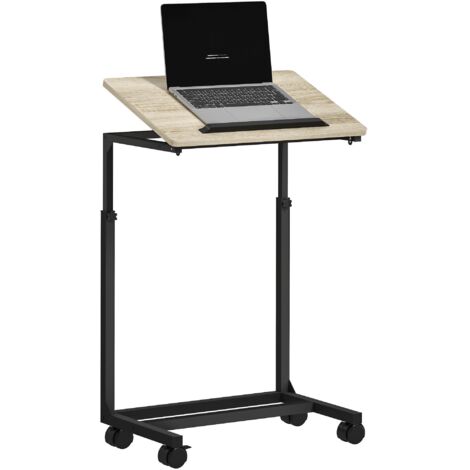 Table d'appoint, bureau, table de chevet, hauteur réglable, 4 roulettes, structure en métal