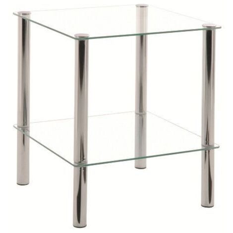 Table d'appoint carrée 39x47 cm en verre et métal chromé - YUKON