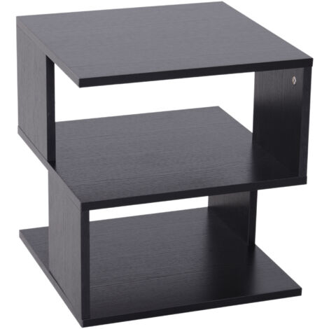 Table d'appoint carrée à 3 niveaux avec 3 étagères de rangement ouvertes pour salon ou chambre, 40 x 40 x 43 cm, noire