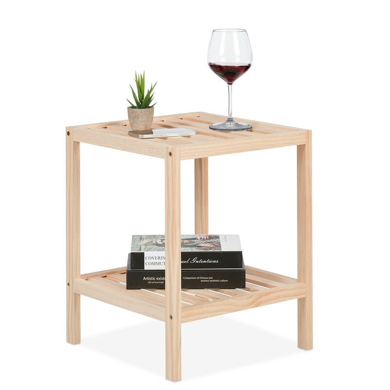 Table d'appoint carrée avec 2 niveaux, en bois de pin, h x l x p : 50 x 40 x 40 cm, pour le salon, nature - Relaxdays