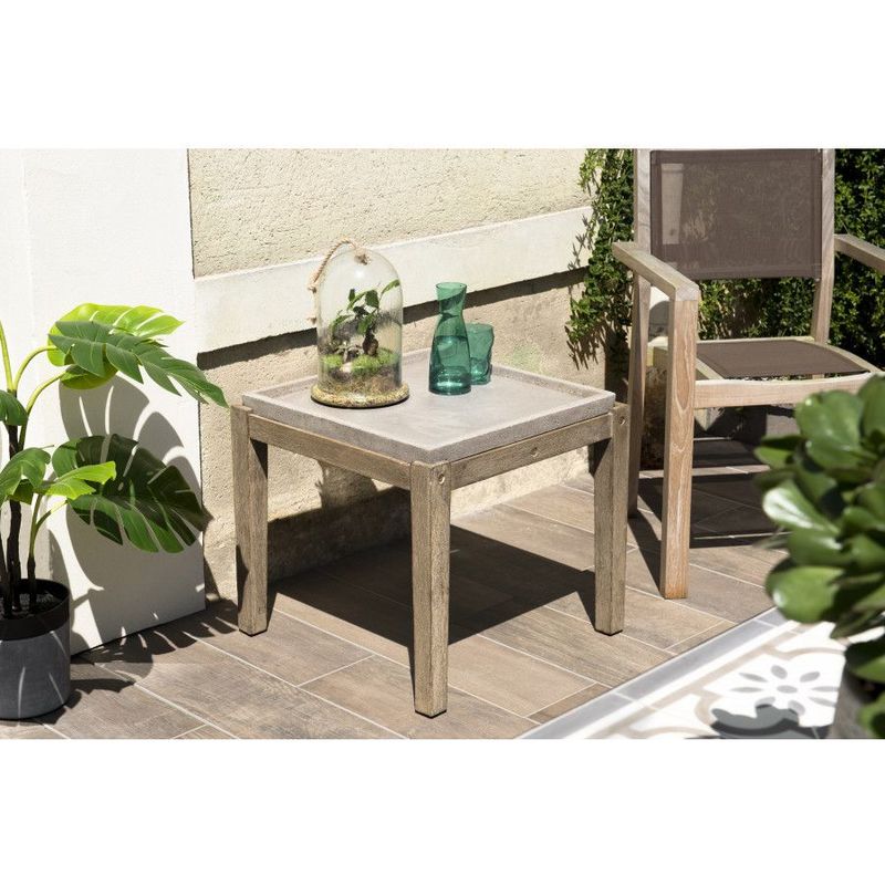 Macabane - hans - Table d'appoint de jardin carrée béton 53x53 cm et pieds en bois Acacia - Gris