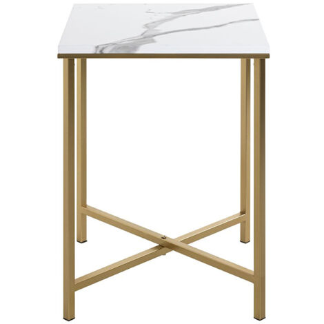 Table d'appoint carrée en métal coloris doré et MDF imitation marbre -longueur 39 x profondeur  39 x hauteur 53 cm