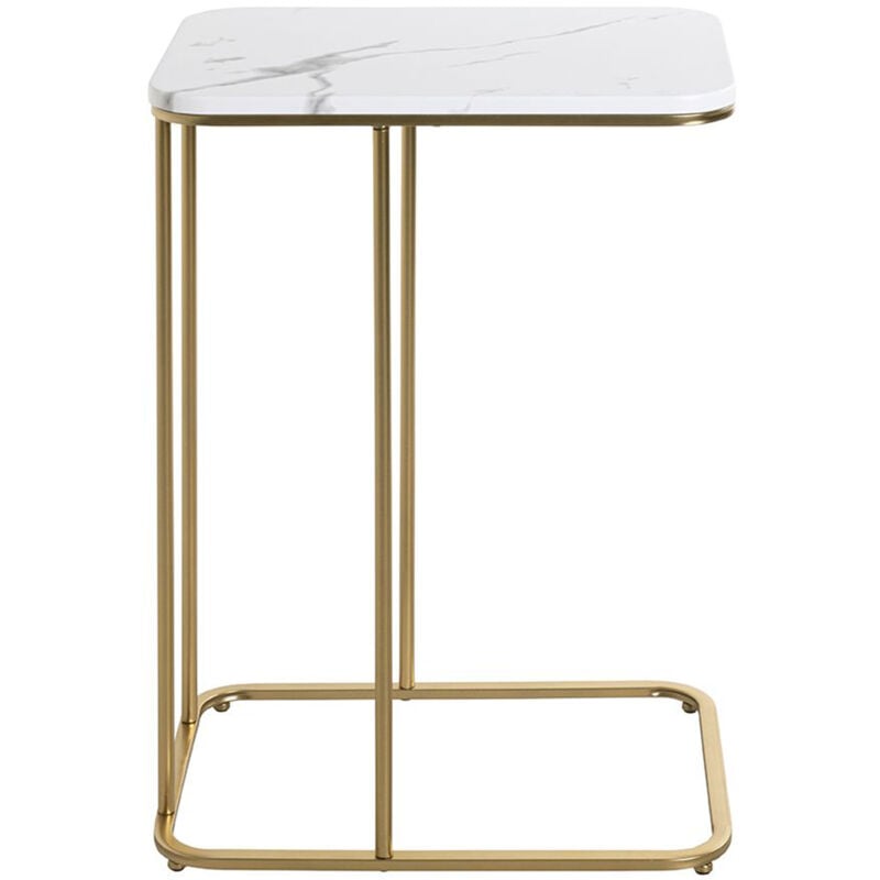 Table d'appoint carrée en métal coloris doré et mdf imitation marbre -longueur 45 x profondeur 30 x hauteur 65 cm