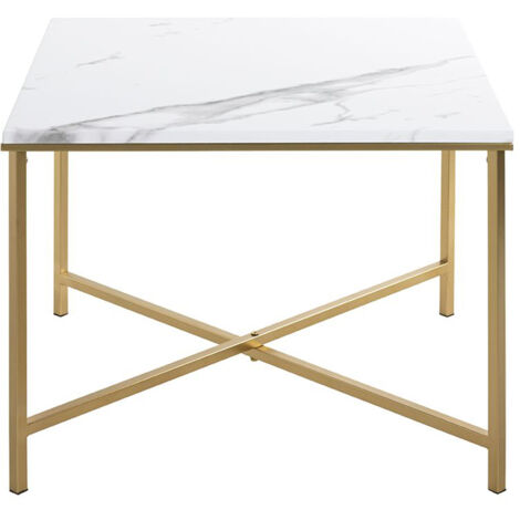 Table d'appoint carrée en métal coloris doré et MDF imitation marbre -longueur 60 x profondeur 60 x hauteur 45 cm