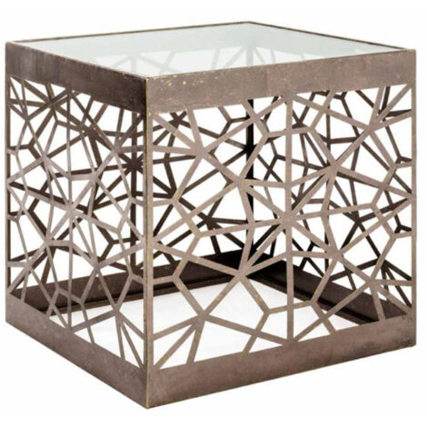 Table d'Appoint Carrée en Verre "Tiago" 50cm Bronze
