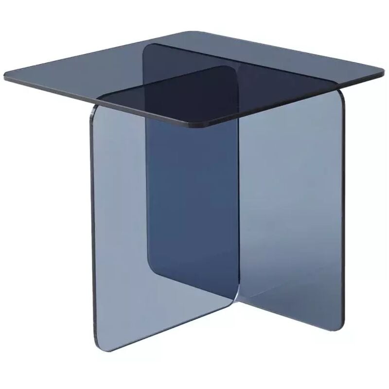 Table d'appoint carrée design moderne verre trempé bleu foncé - ice