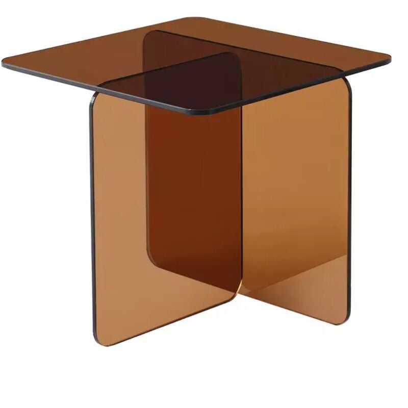 Table d'appoint carrée design moderne verre trempé cuivré fumé - ice