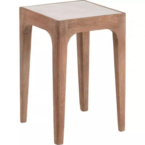 Table d'appoint carrée marbre blanc pieds manguier - MANGO 8169