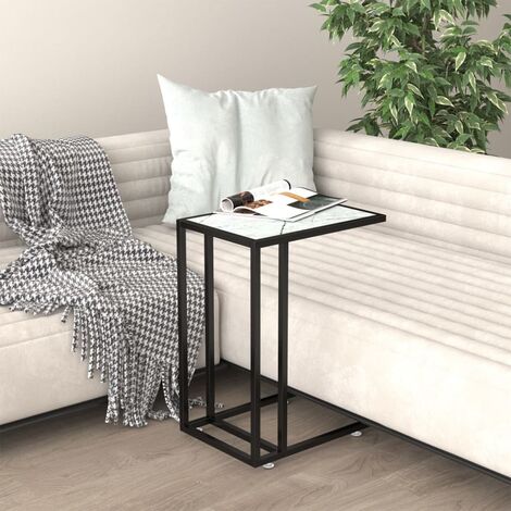 Table d'Appoint Chevet,Bout de Canapé ordinateur Marbre blanc 50x35x65cm Verre trempé -GB12021 - Blanc