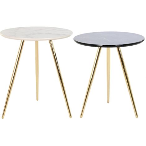 Table d'appoint chic bicolore et métal doré - Blanc marbré et métal doré