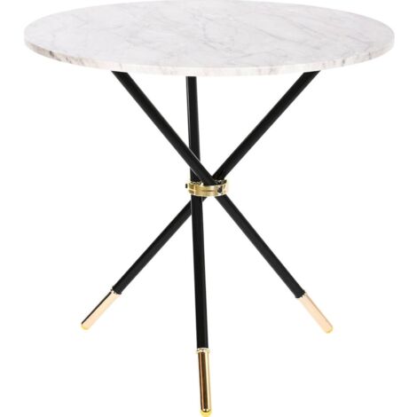 Table d'appoint chic effet marbre et touche dorée - Blanc marbré avec finitions noires et dorées