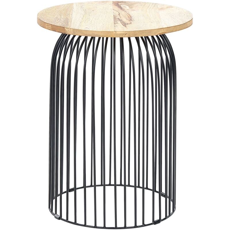 Table d'Appoint Clair et Noir en Bois de Manguier Base en Cage Plateau Rond Wills