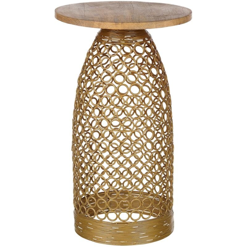 Table d'Appoint Claire et Dorée en Bois de Manguier Plateau Rond Base Ajourée Waihi