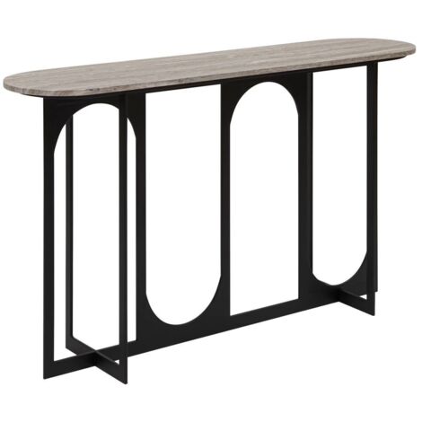 Table d'appoint Console métal et MDF effet marbre - Longueur 140 x largeur 34 x Hauteur 79,5 cm