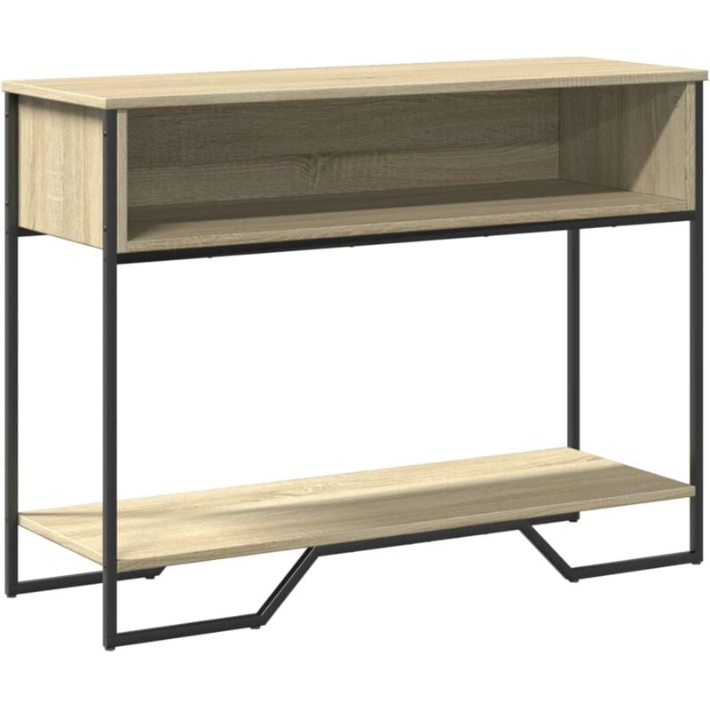 Table d'appoint console pratique avec compartiment de rangement 100 x 35 x 74,5 cm bois d'ingénierie couleur chêne et métal DEC031915