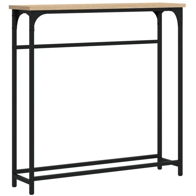 Table d'appoint console pratique pour une entrée organisée 75 x 19,5 x 75 cm bois d'ingénierie couleur chêne et métal DEC031946