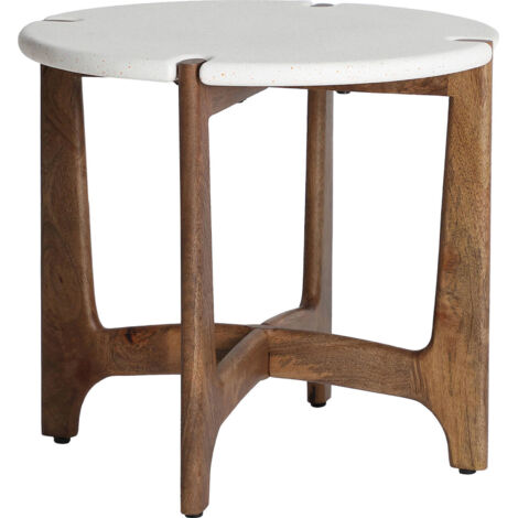 Table d'appoint contemporaine bois de manguier et blanc élégant - Bois foncé et blanc imprimé