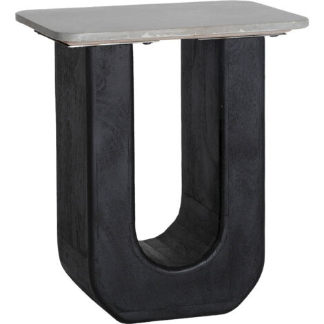Table d'appoint contemporaine bois de manguier et marbre brun - Noir profond et marbre brun naturel