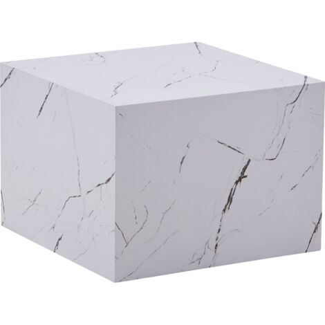 Table dappoint cubique blanche effet marbre design moderne - Blanc effet marbre veiné gris