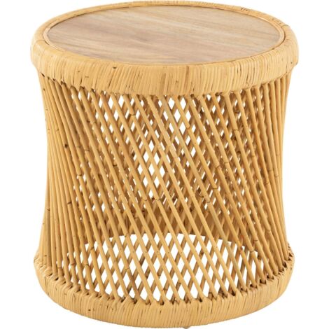 Table d'appoint cylindre en rotin naturel esprit bohème - Rotin naturel clair