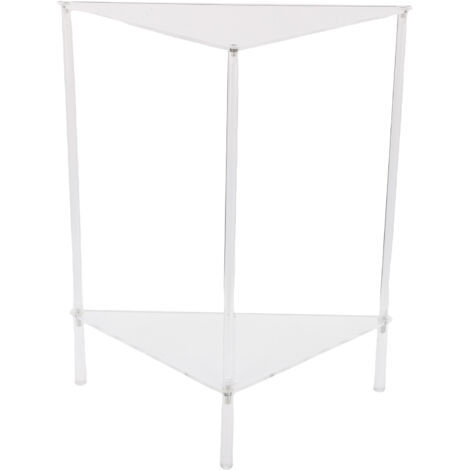 Table d'appoint d'angle transparente en acrylique, petite étagère triangulaire à 2 niveaux, présentoir d'extrémité pour salon, chambre à coucher, salle de bain