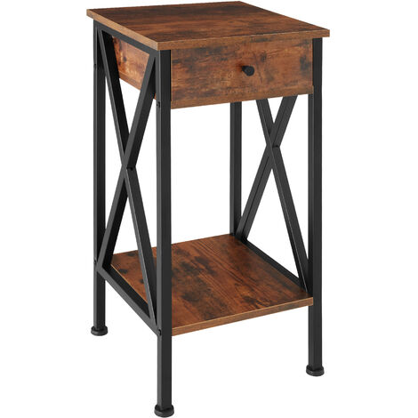 Table d'appoint Dayton 35x35x70,5cm - Table d’appoint de style industriel, table de chevet, basse table de chambre à coucher - bois foncé industriel
