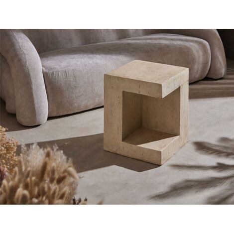 Table d'appoint de cabine. Imitation marbre travertin, 46 cm. Dimensions : 38 x 46 cm.