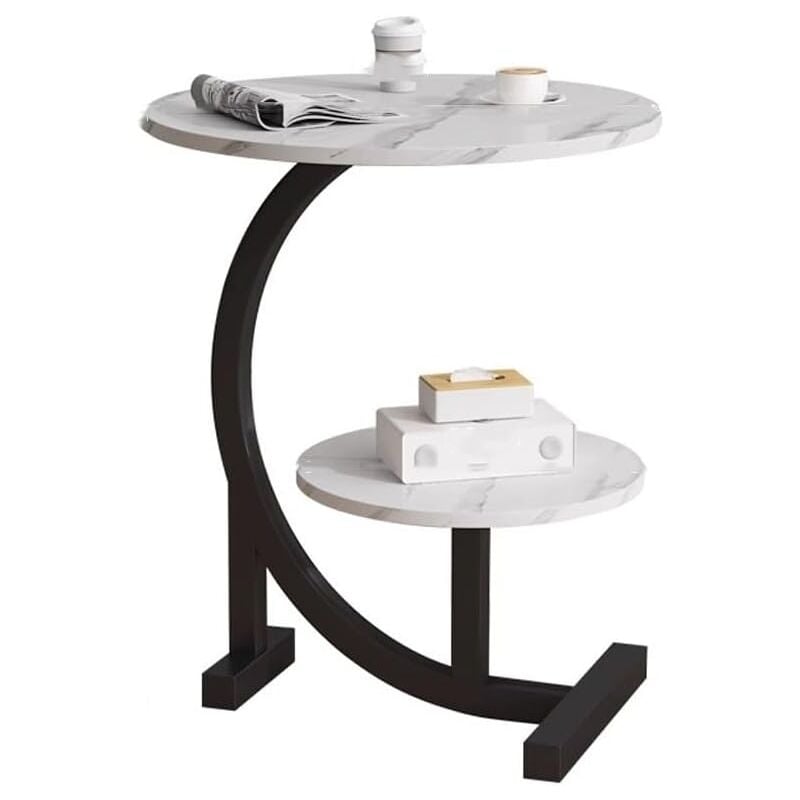 Ugreat - Table d'appoint de canapé à 2 niveaux, petite table basse moderne avec plateau en faux marbre et pieds en forme de c, table d'appoint ronde,
