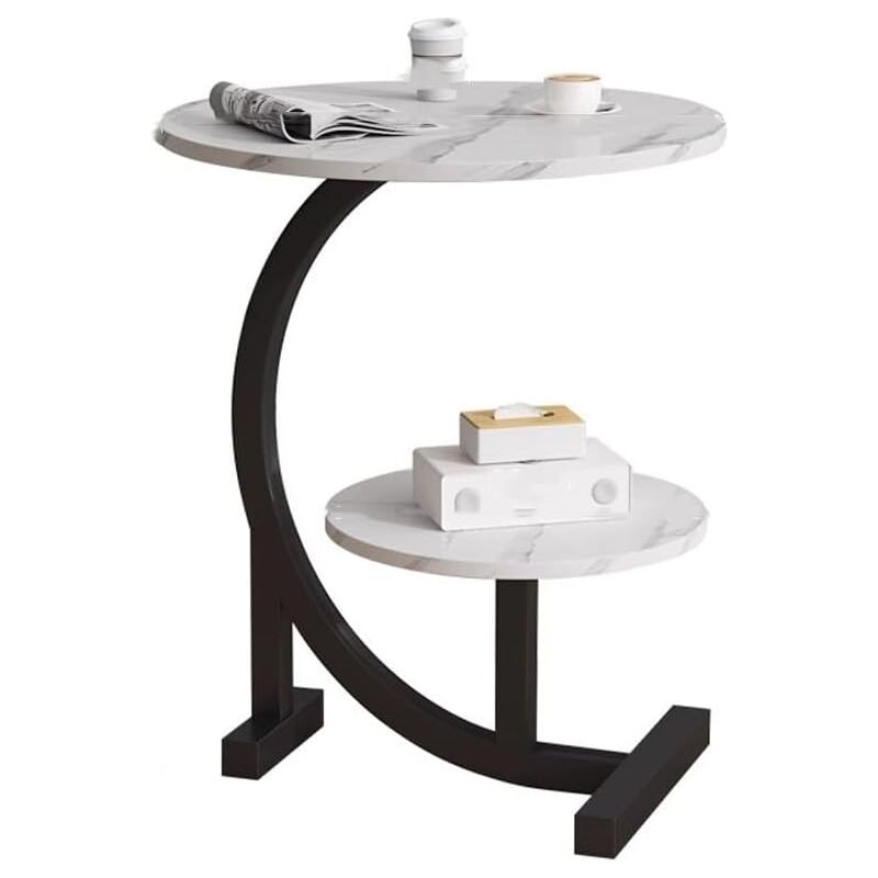 Treetalk - Table d'appoint de canapé à 2 niveaux, petite table basse moderne avec plateau en faux marbre et pieds en forme de c, table d'appoint