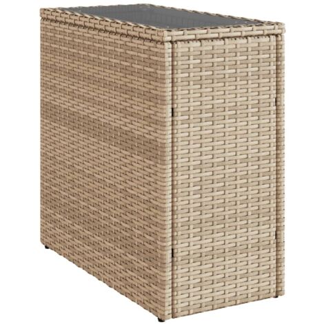 Table d'appoint de jardin avec dessus en verre beige rotin