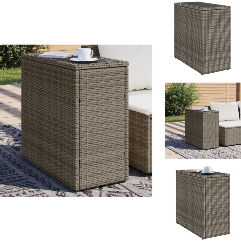 Table d'appoint de jardin avec dessus en verre gris rotin - Table D'appoint Jardin - Table Extérieure - Mobilier De Jardin - Table Patio - Table Ronde