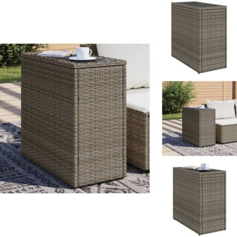 Table d'appoint de jardin avec dessus en verre gris rotin - Table D'appoint Jardin - Table Extérieure - Mobilier De Jardin - Table Patio - Table Ronde