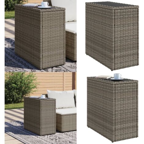 Table d'appoint de jardin avec dessus en verre gris rotin - Table D'appoint Jardin - Table Extérieure - Mobilier De Jardin - Table Patio - Table Ronde - Home & Living