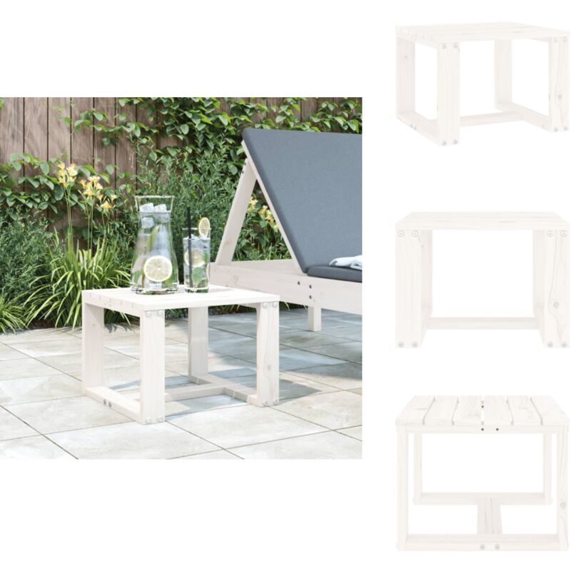 Table d'appoint de jardin blanc 40x38x28,5cm bois massif de pin - Table D'appoint Jardin - Table Extérieure - Mobilier De Jardin - Table En Bois