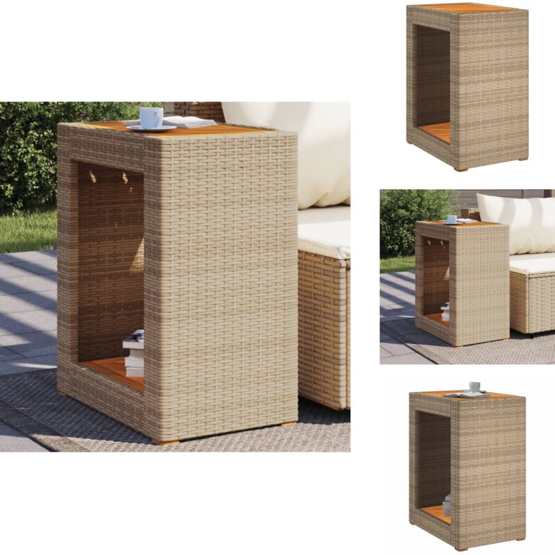 Table d'appoint de jardin dessus en bois beige 60x40x75 cm - Table D'appoint Jardin - Table Patio - Mobilier De Jardin - Table Extérieure - Résine